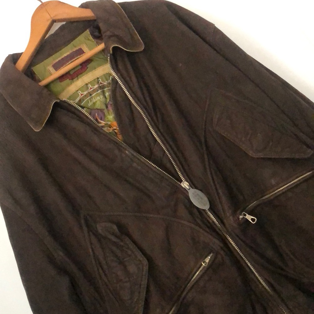 Vintage Harry and Moore brown soft leather jacket with deerhead sewn on lining